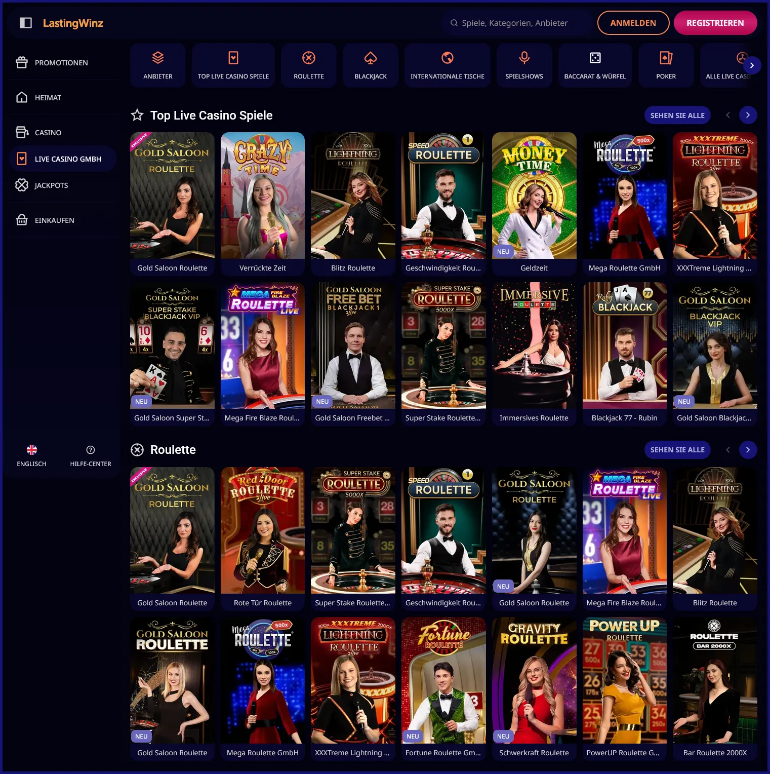 Live-Casino-Angebot im LastingWinz Casino im Überblick