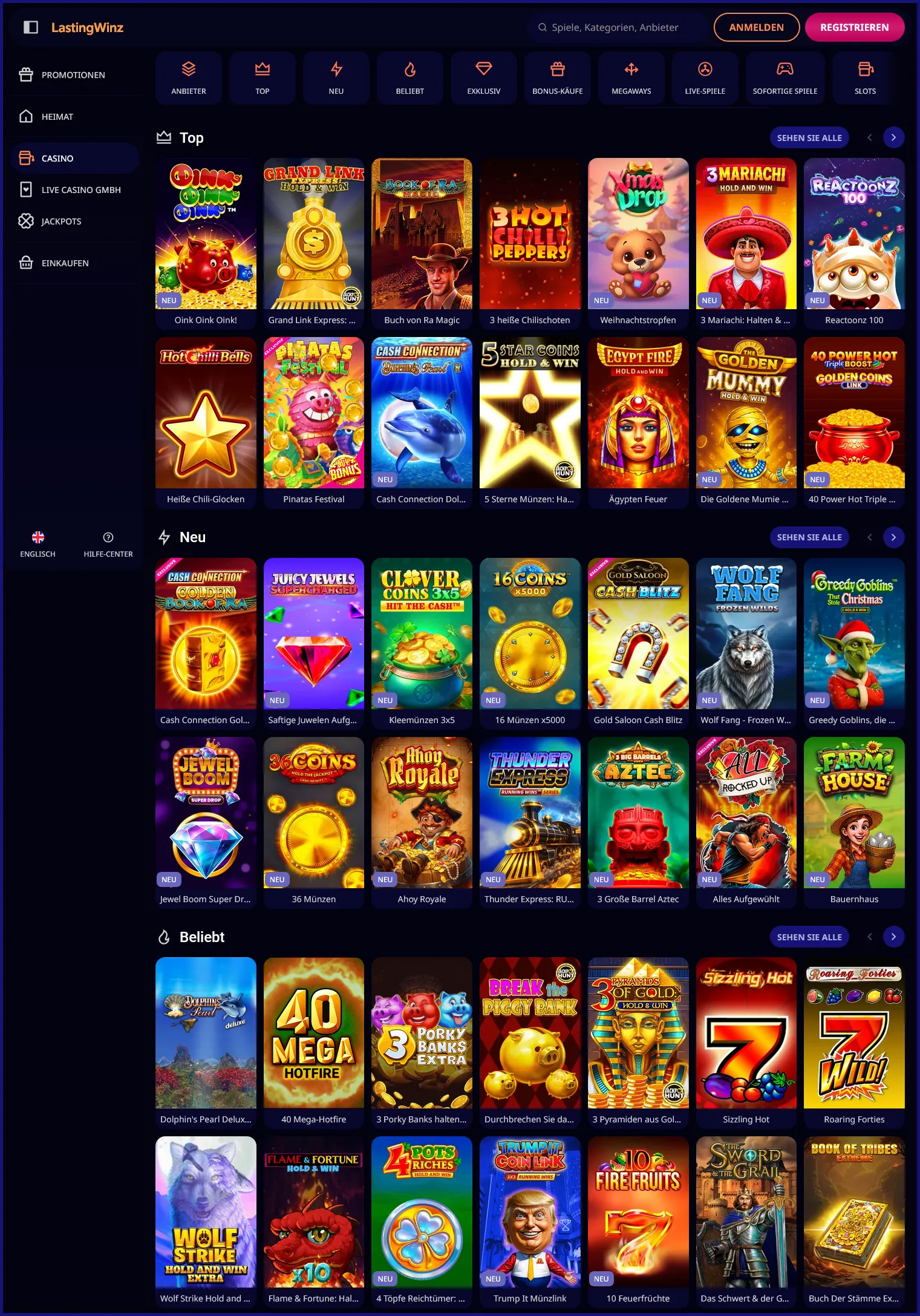 Slot- und Spielauswahl im LastingWinz Casino für deutsche Nutzer