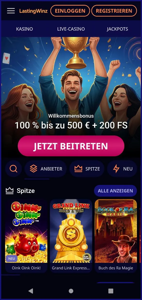 Optimierte mobile Version von LastingWinz Casino